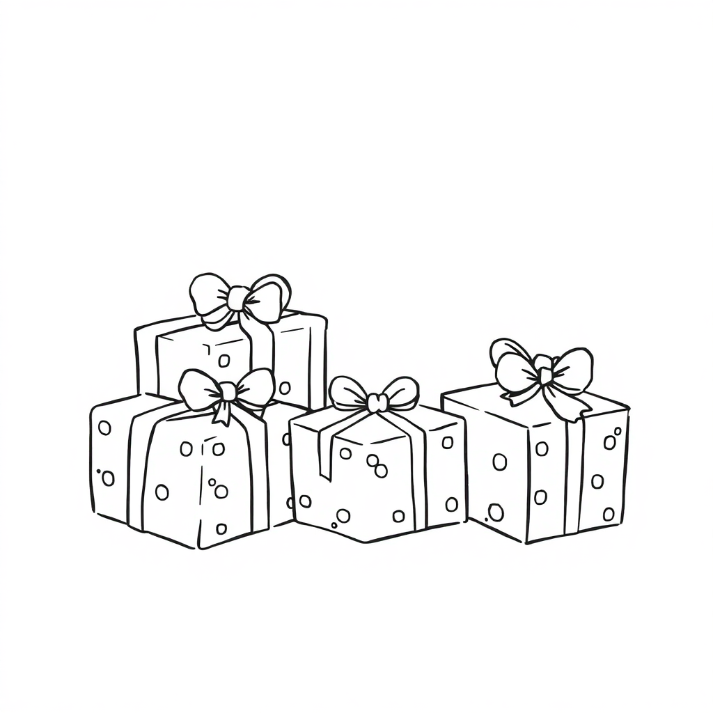 Sleepy Wrapped Presents Coloring Page