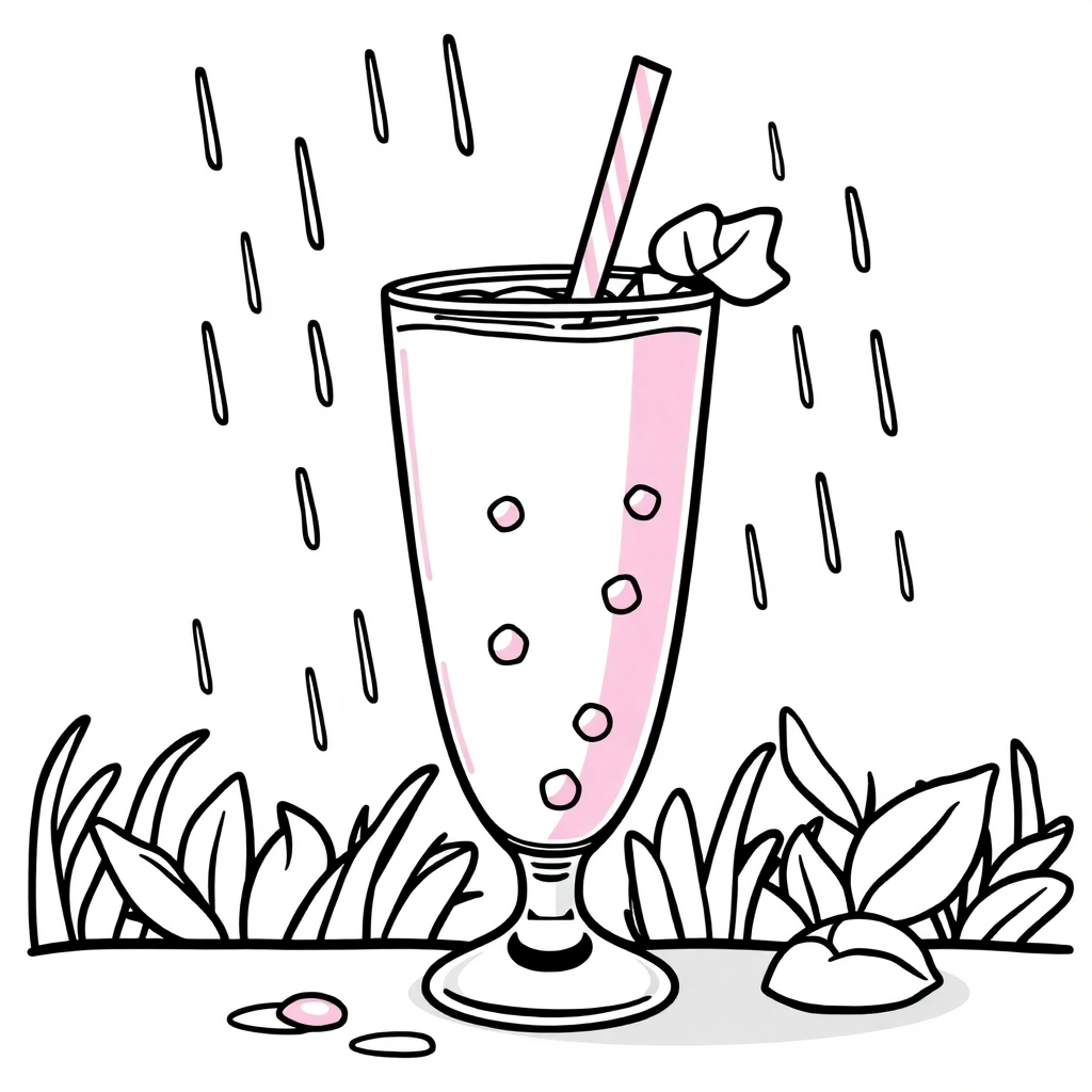 Smoothie Glass In Rain Coloring Page