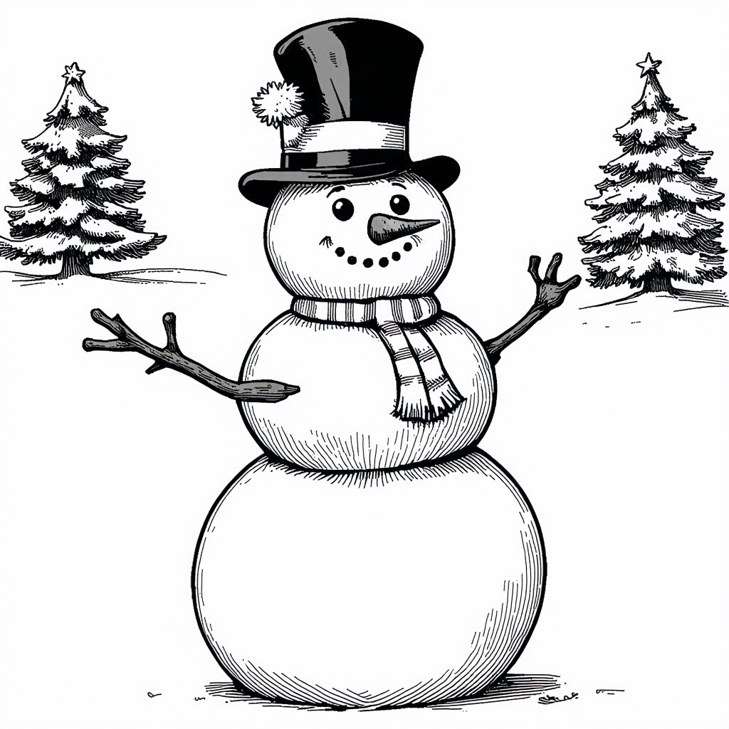 Snowman With Hat Coloring Page
