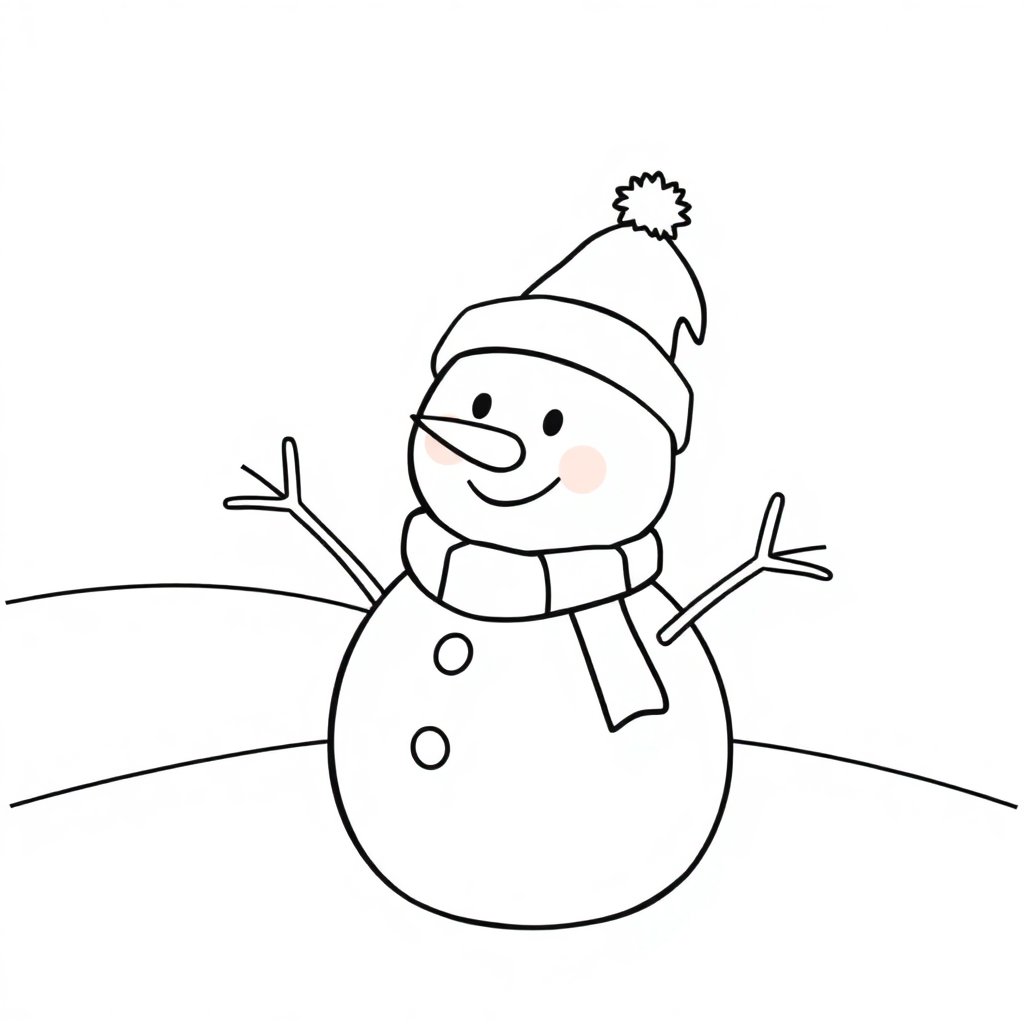 Snowman With Hat In Winter Coloring Page
