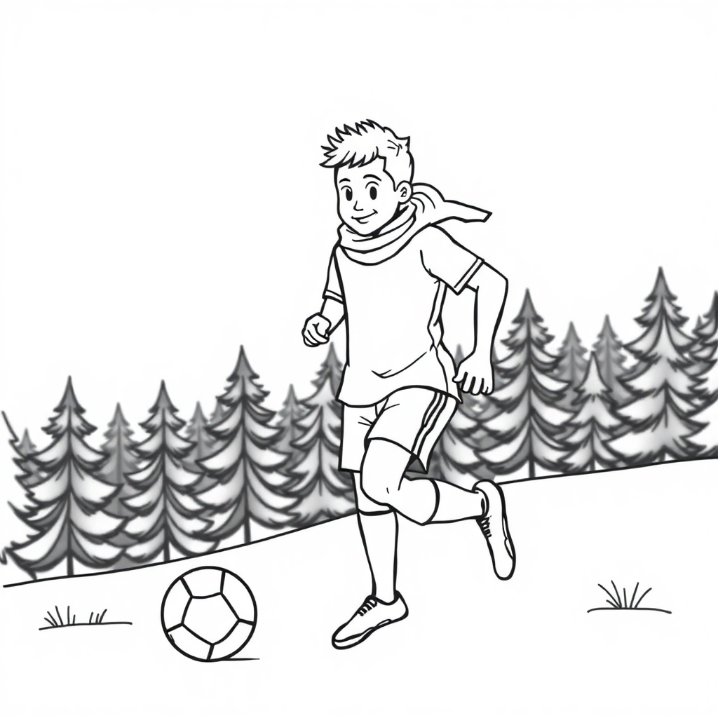 Soccer Player In Winter Coloring Page