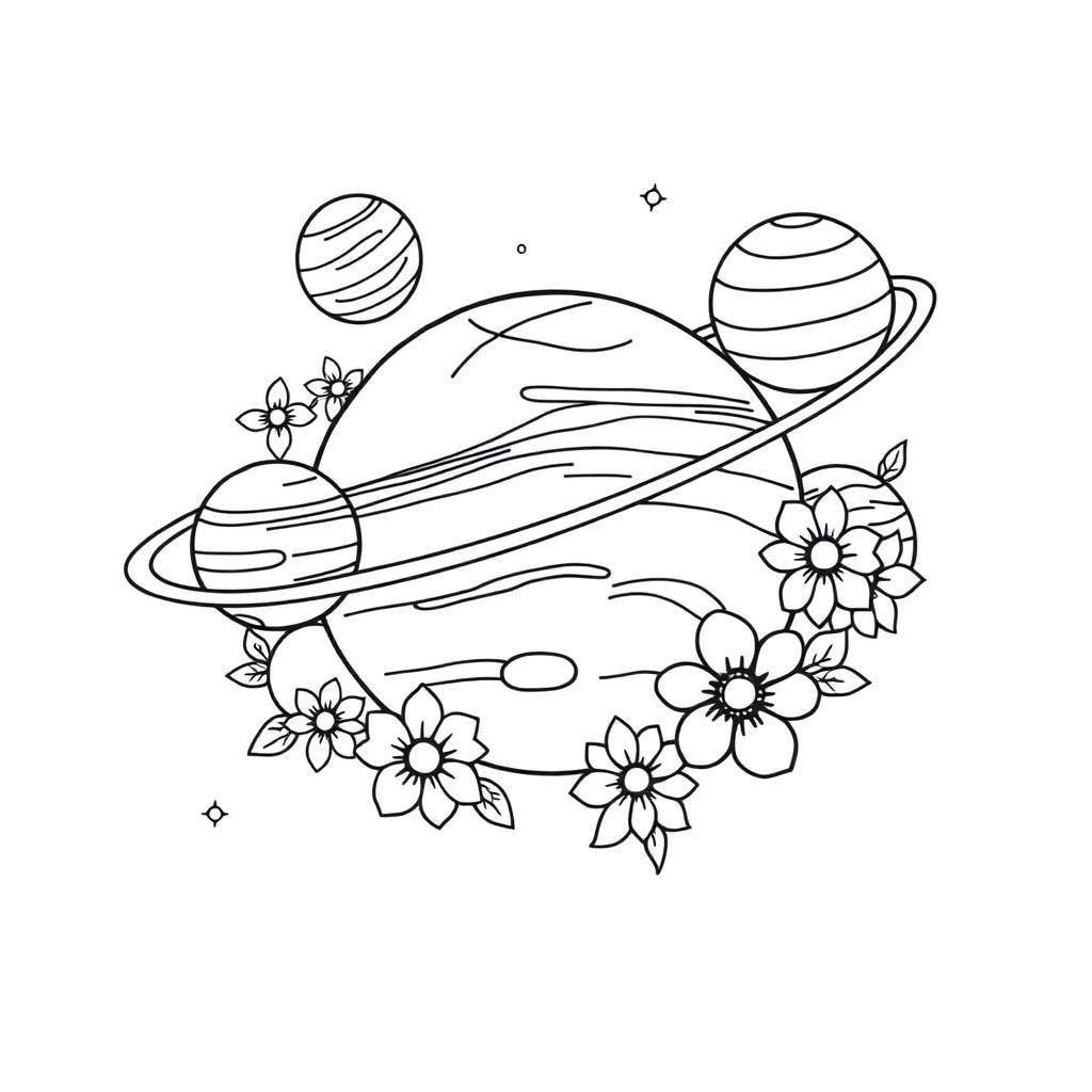 Solar System Planets With Flowers Coloring Page