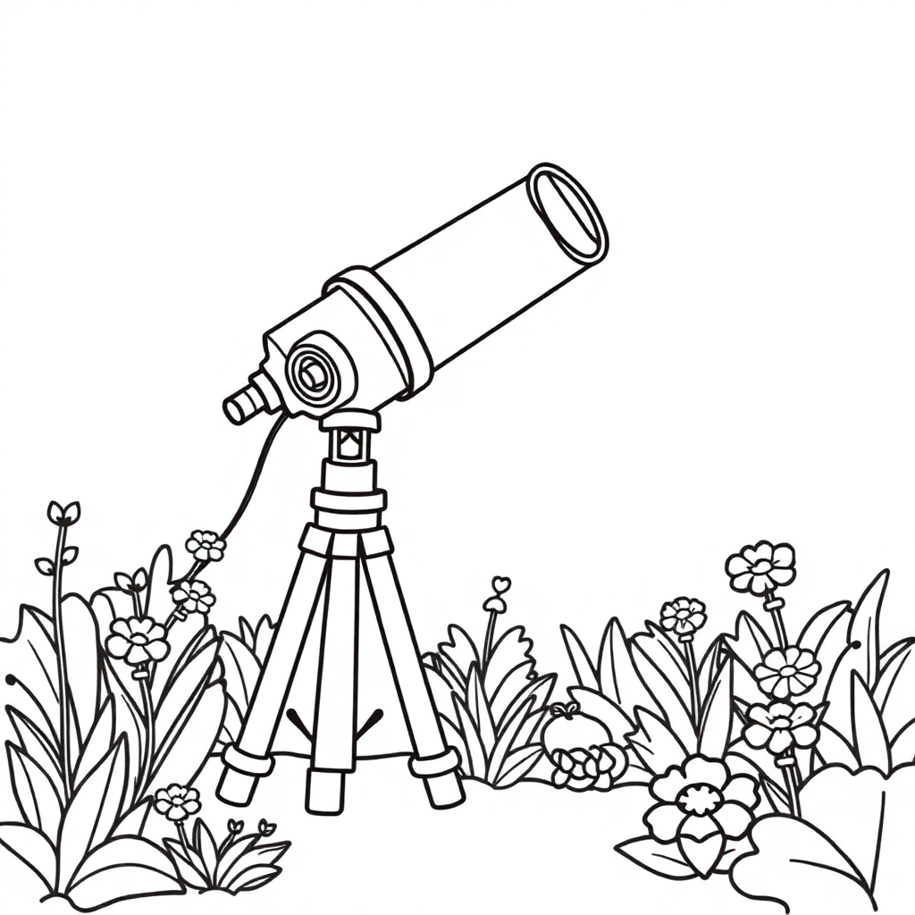 Space Telescope In Garden Coloring Page