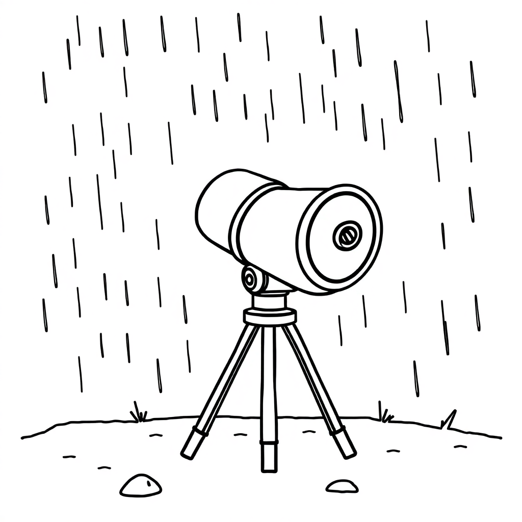 Space Telescope In Rain Coloring Page