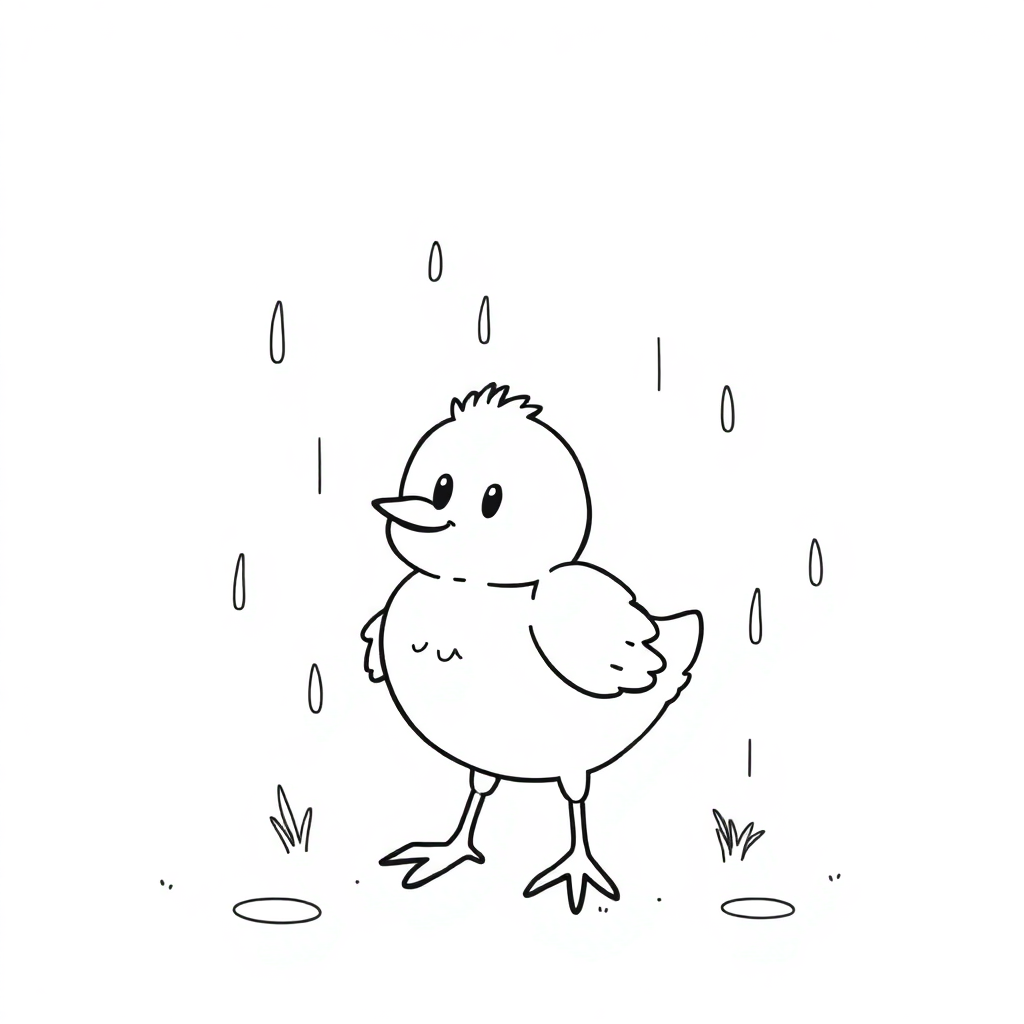 Spring Chick In Rain Coloring Page