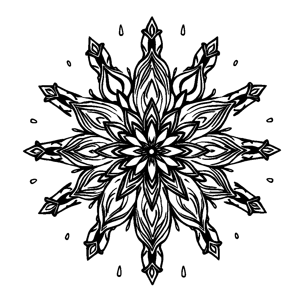 Star Mandala In Rain Coloring Page