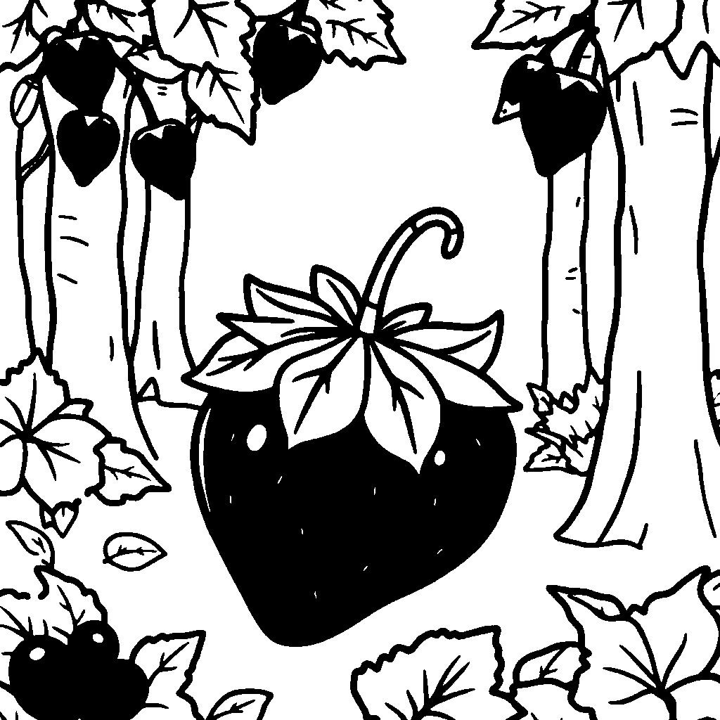 Strawberry In Forest Coloring Page