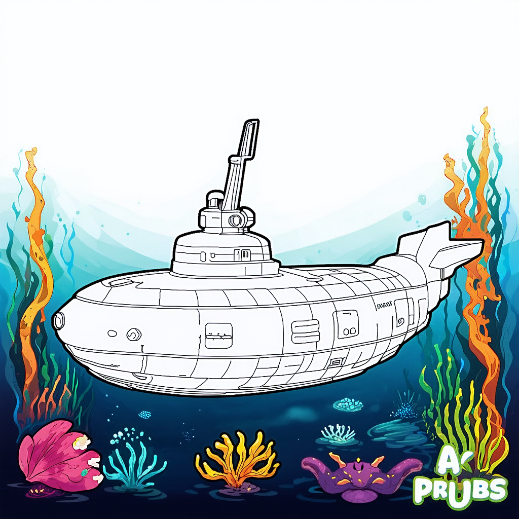 Submarine Underwater Coloring Page