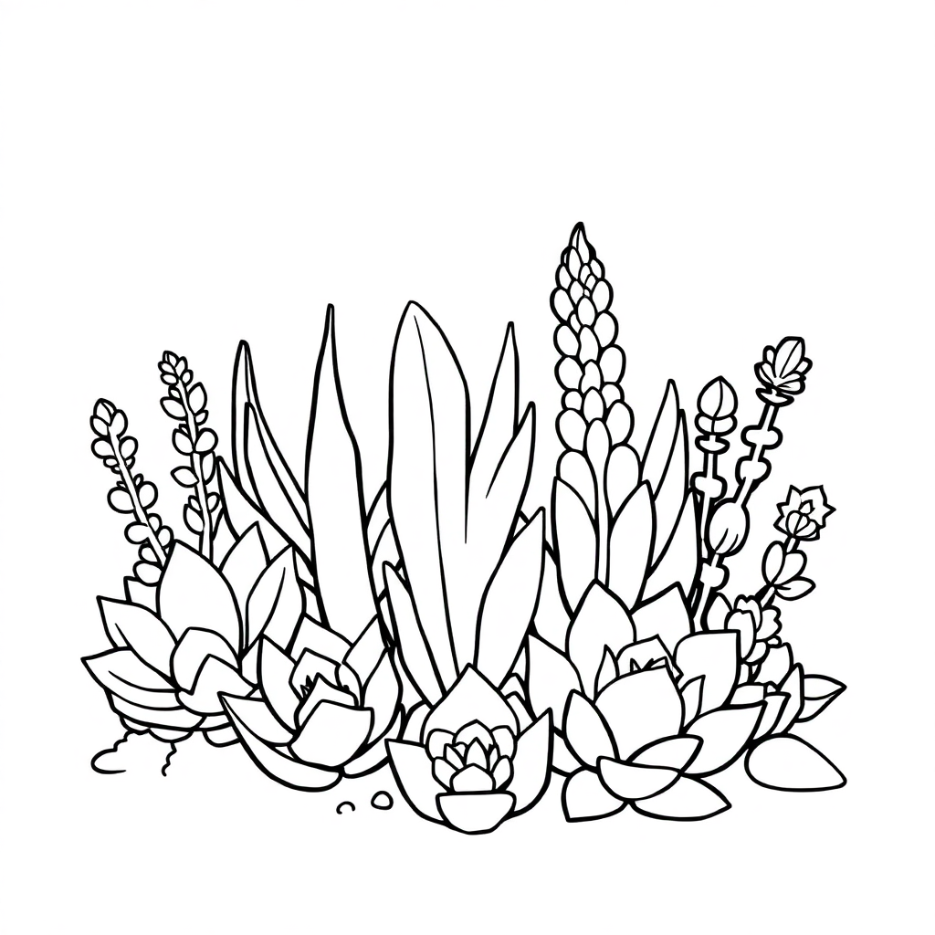Succulent Plants In Garden Coloring Page