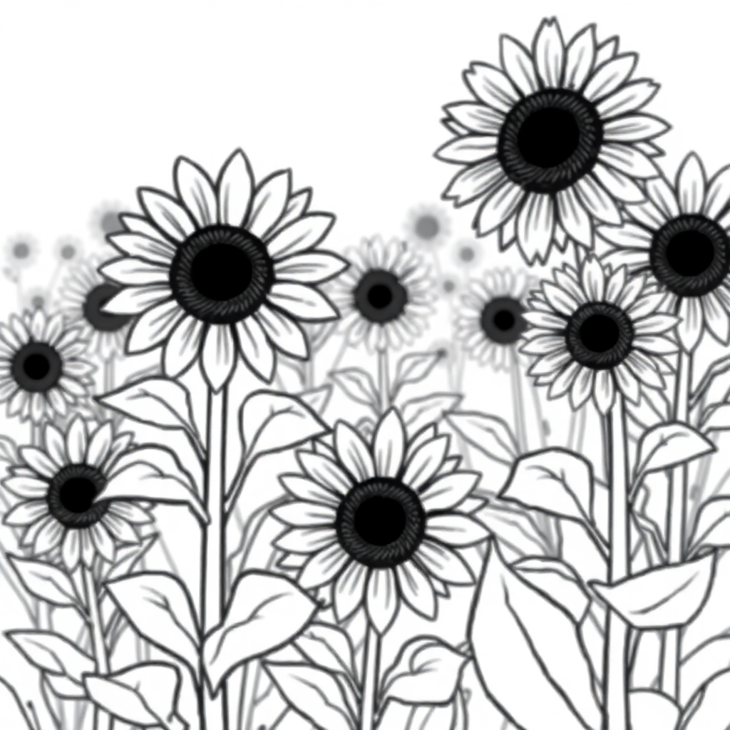Sunflower Field In Garden Coloring Page