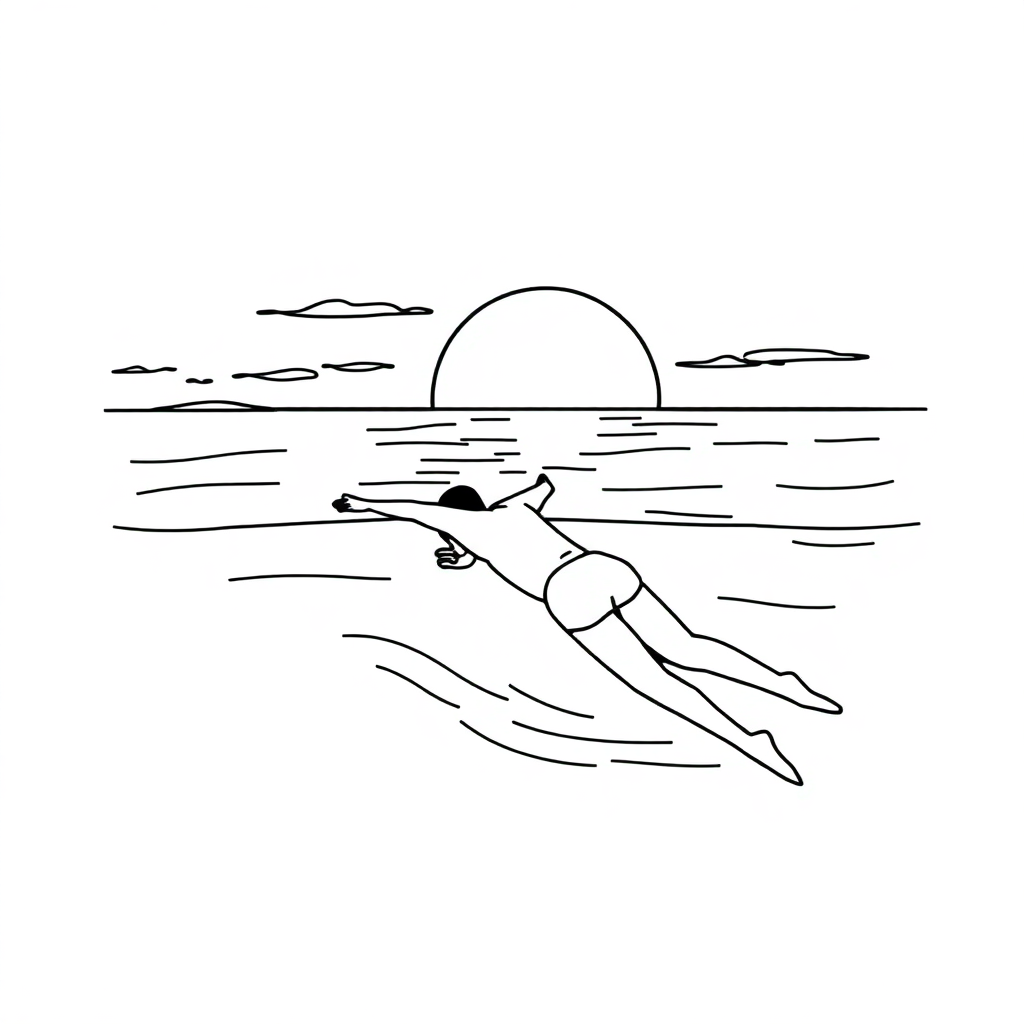 Swimmer Diving At Sunset Coloring Page