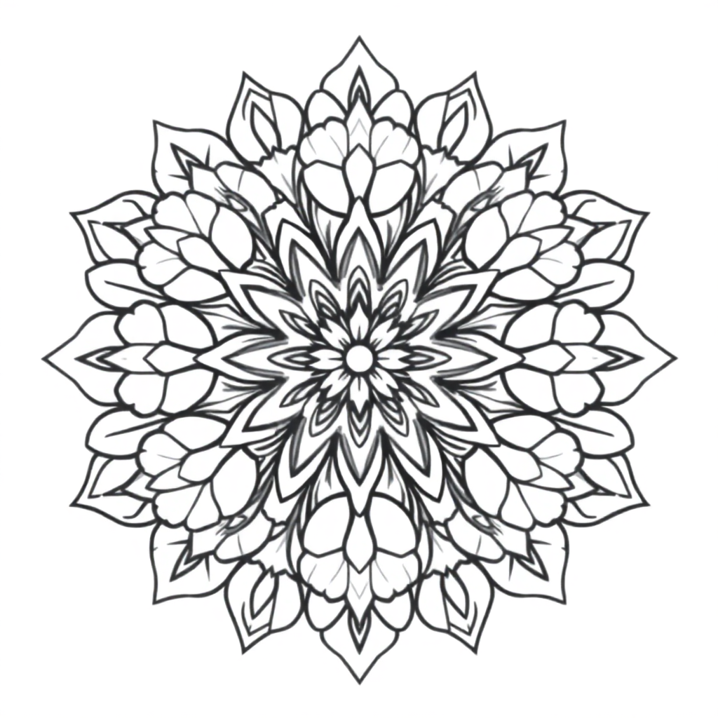 Symmetrical Mandala Pattern With Flowers Coloring Page