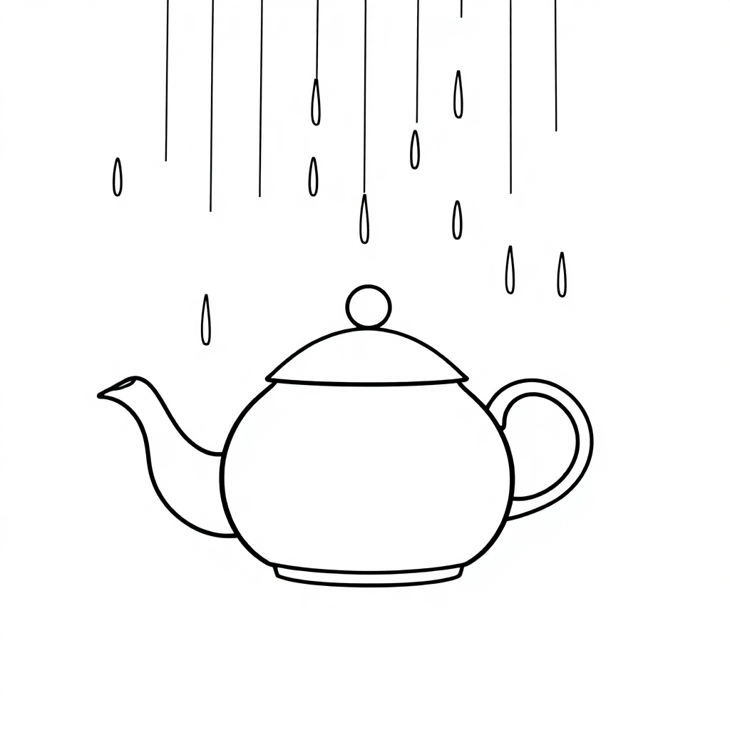 Tea Pot In Rain Coloring Page