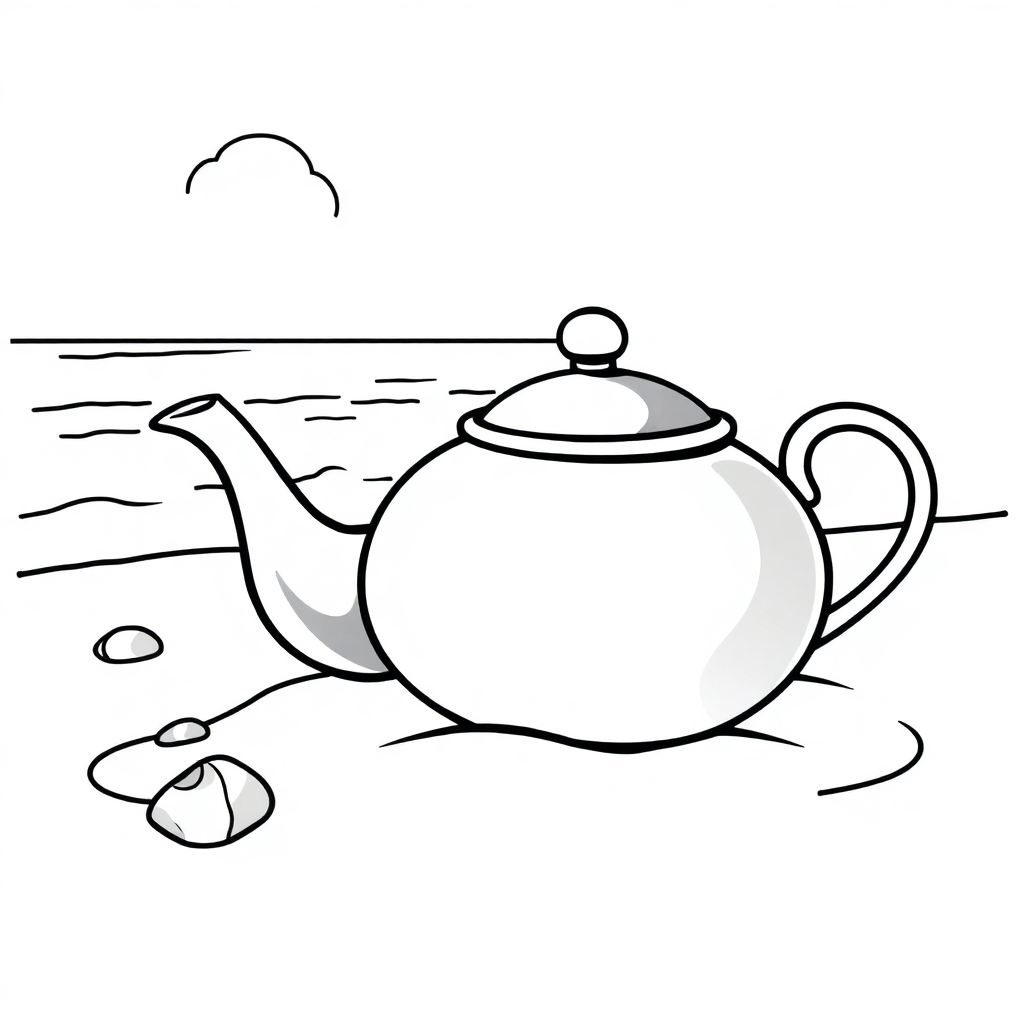 Tea Pot On Beach Coloring Page