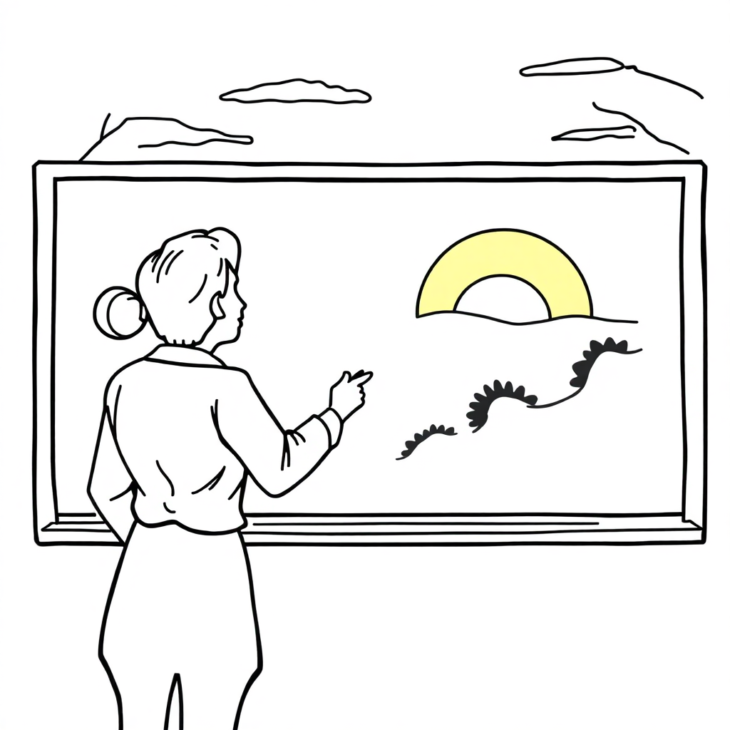 Printable Teacher At Blackboard At Sunset Coloring Page