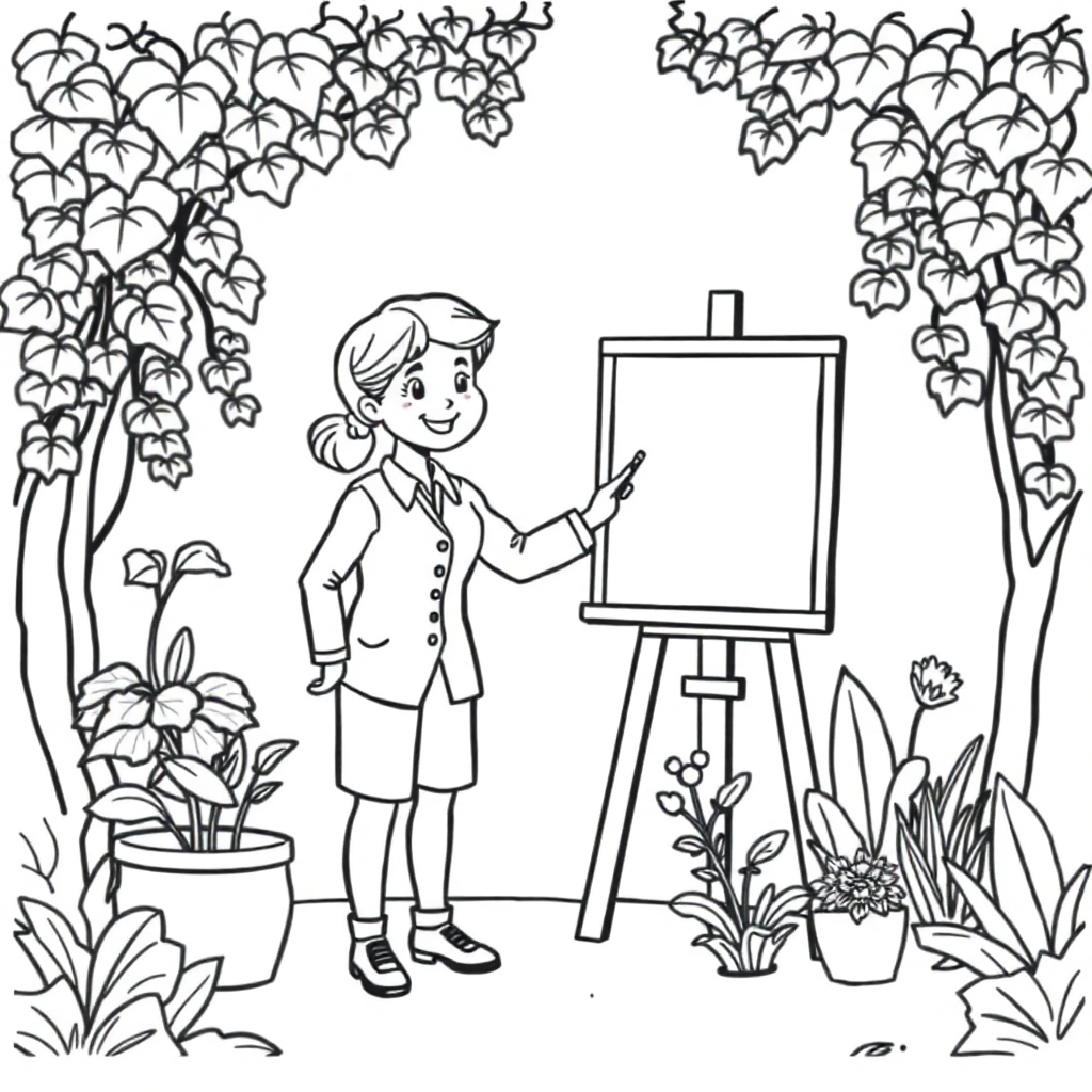 Teacher At Blackboard In Garden Coloring Page