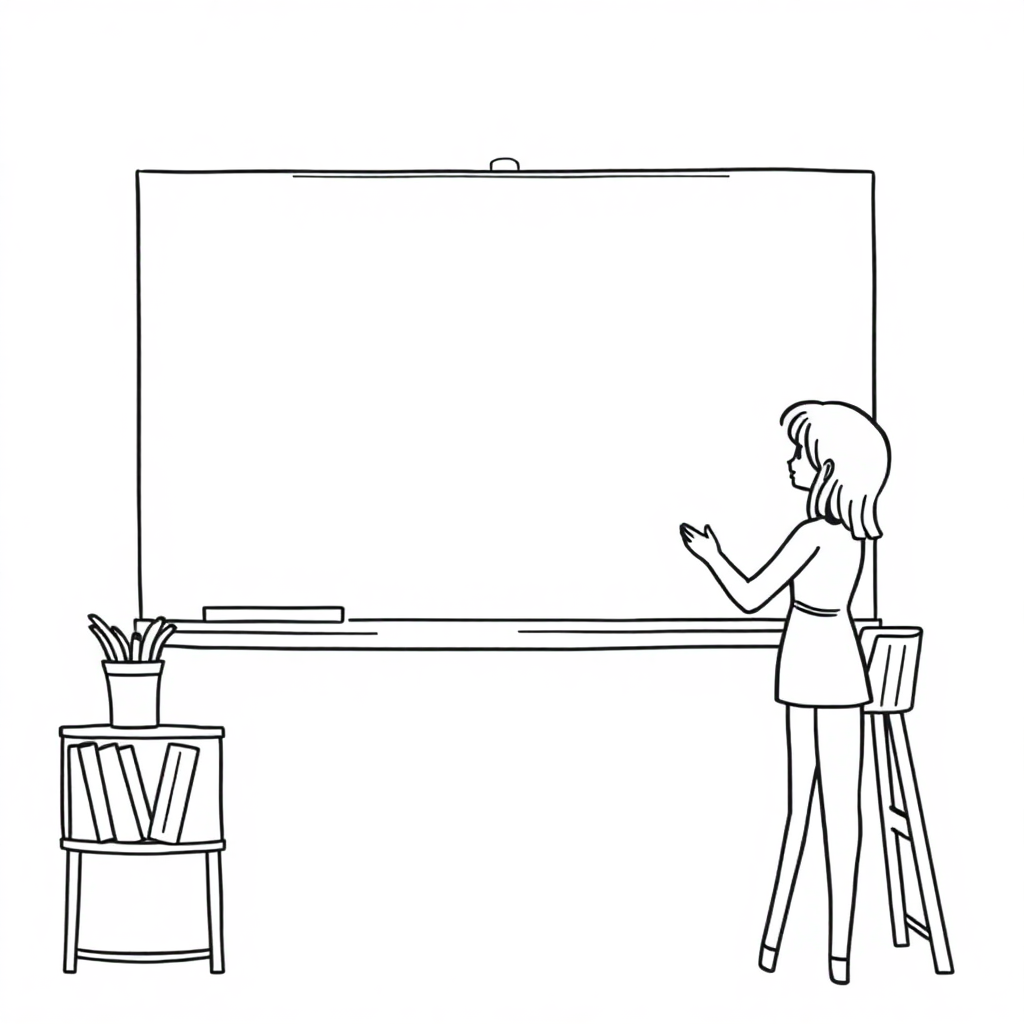 Teacher At Blackboard In Space Coloring Page