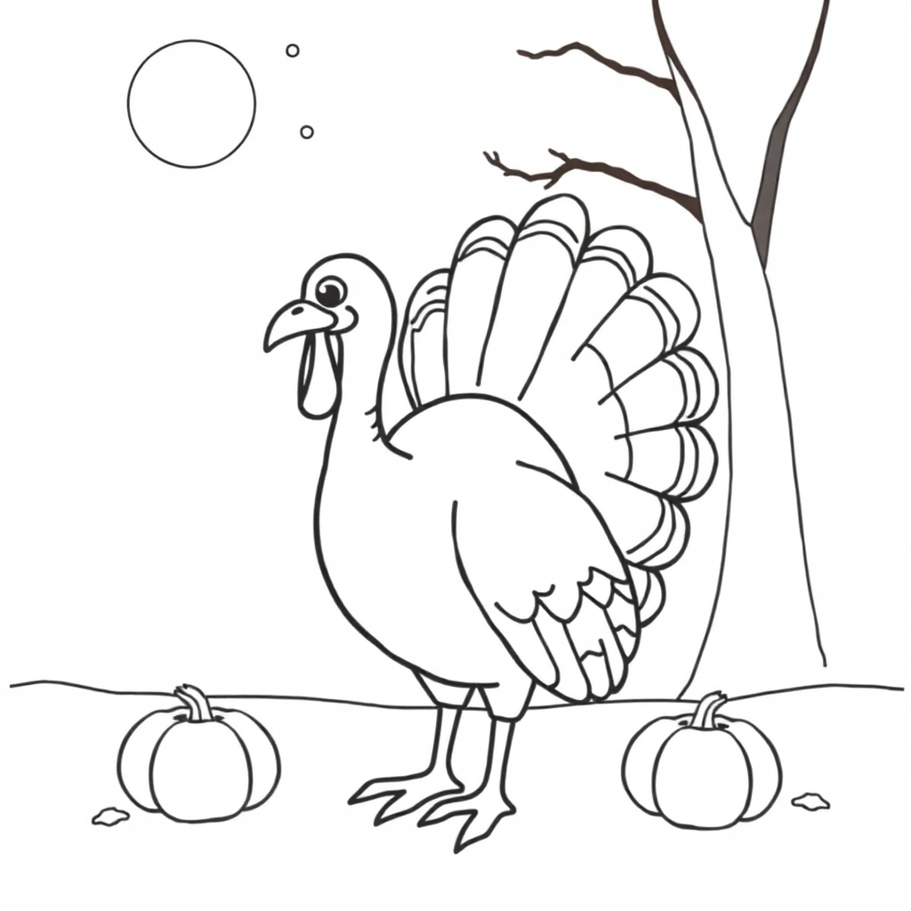Thanksgiving Turkey At Night Coloring Page