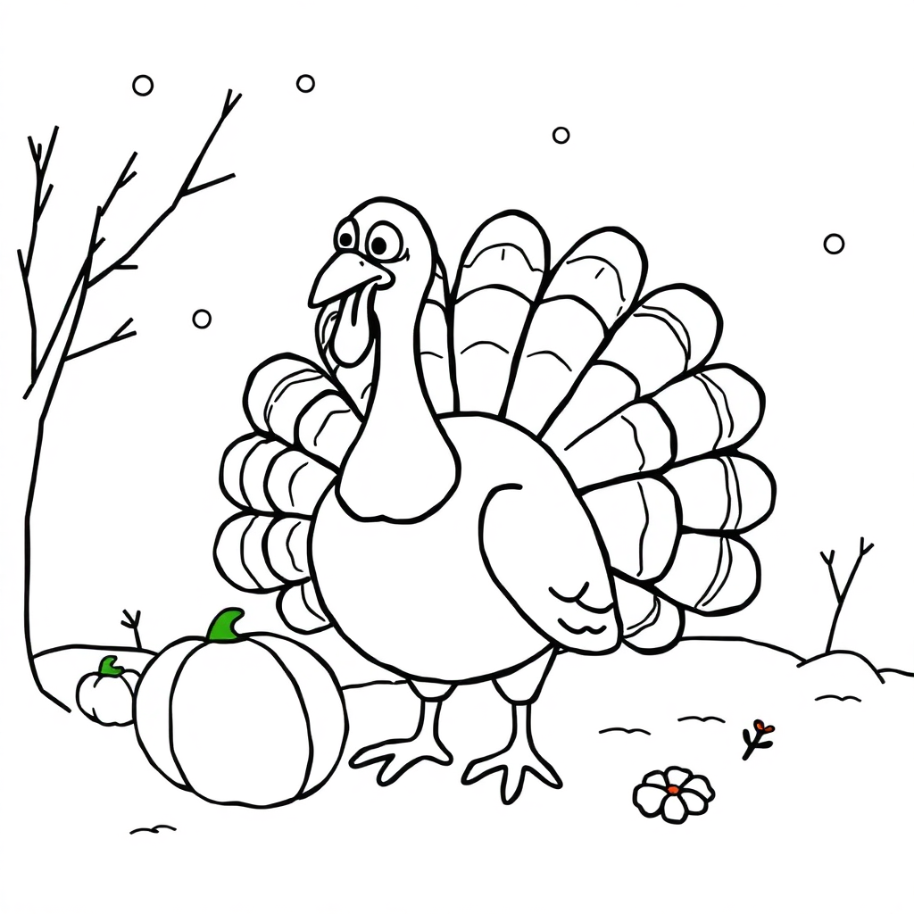 Thanksgiving Turkey In Winter Coloring Page