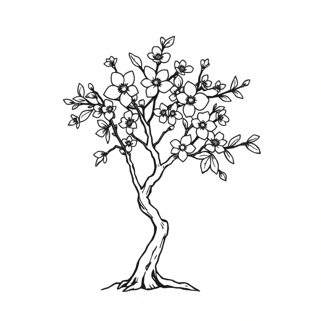 Tiny Cherry Blossom Tree Coloring Page