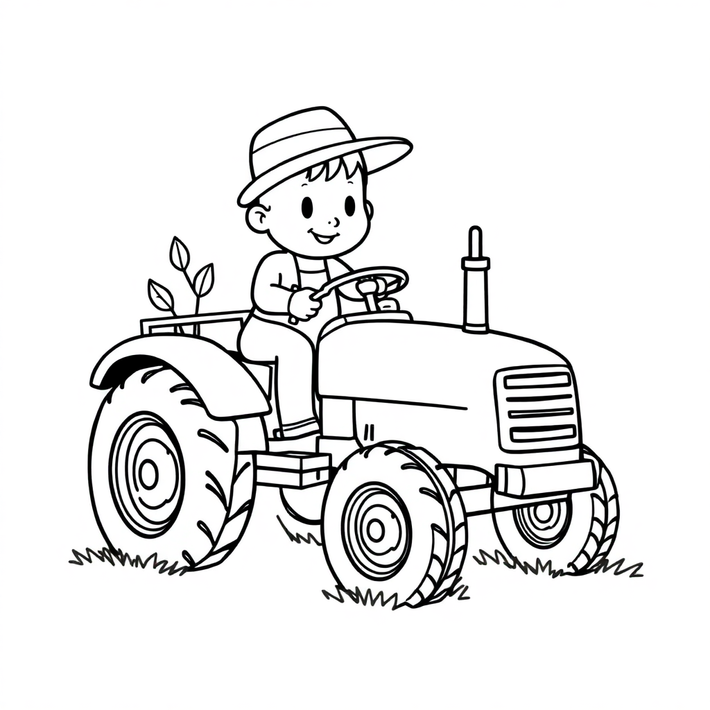 Tiny Farmer With Tractor Coloring Page