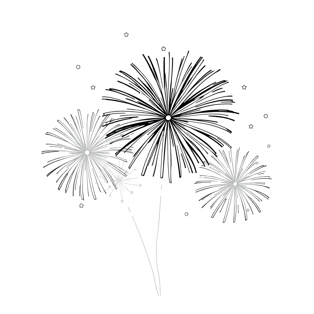 Tiny Fireworks Celebration Coloring Page