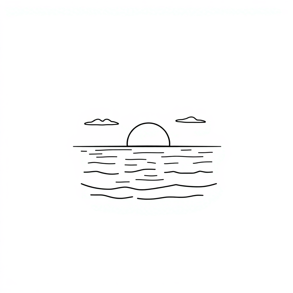 Tiny Sunset Over Ocean Coloring Page
