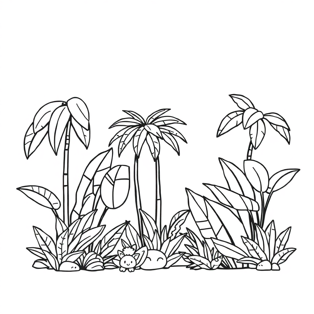 Printable Tiny Tropical Jungle Coloring Page