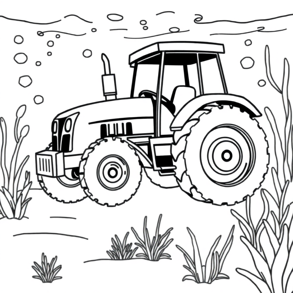 Tractor On Farm Underwater Coloring Page