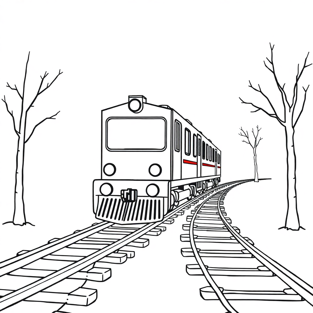 Train On Tracks In Winter Coloring Page