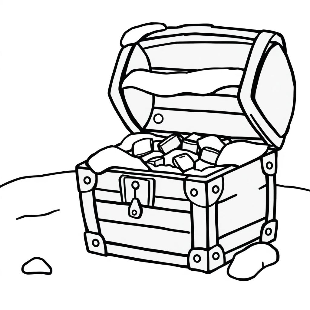Treasure Chest In Winter Coloring Page