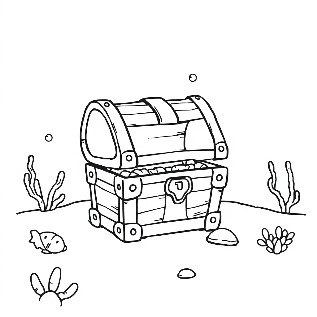 Treasure Chest Underwater Coloring Page