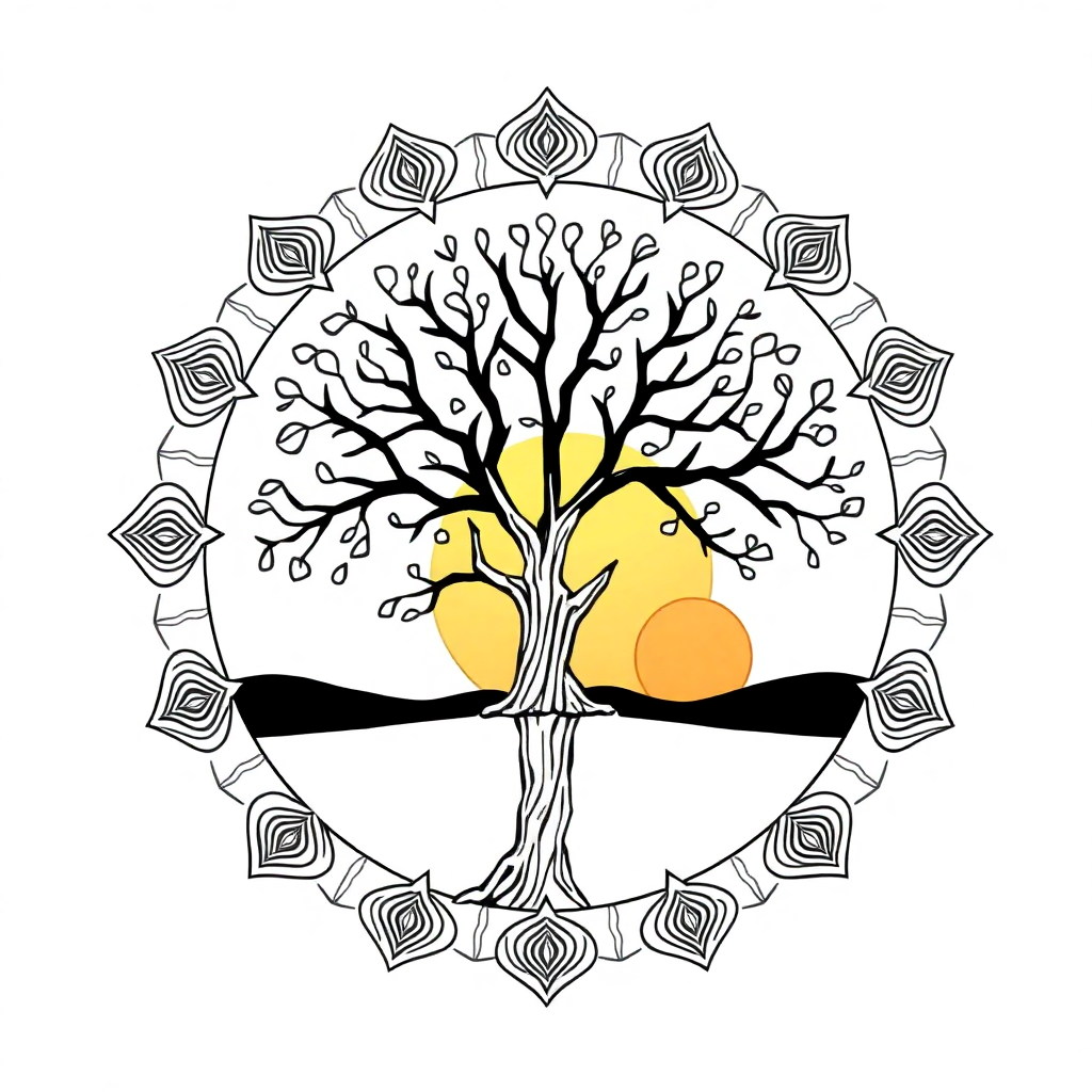 Tree Of Life Mandala At Sunset Coloring Page