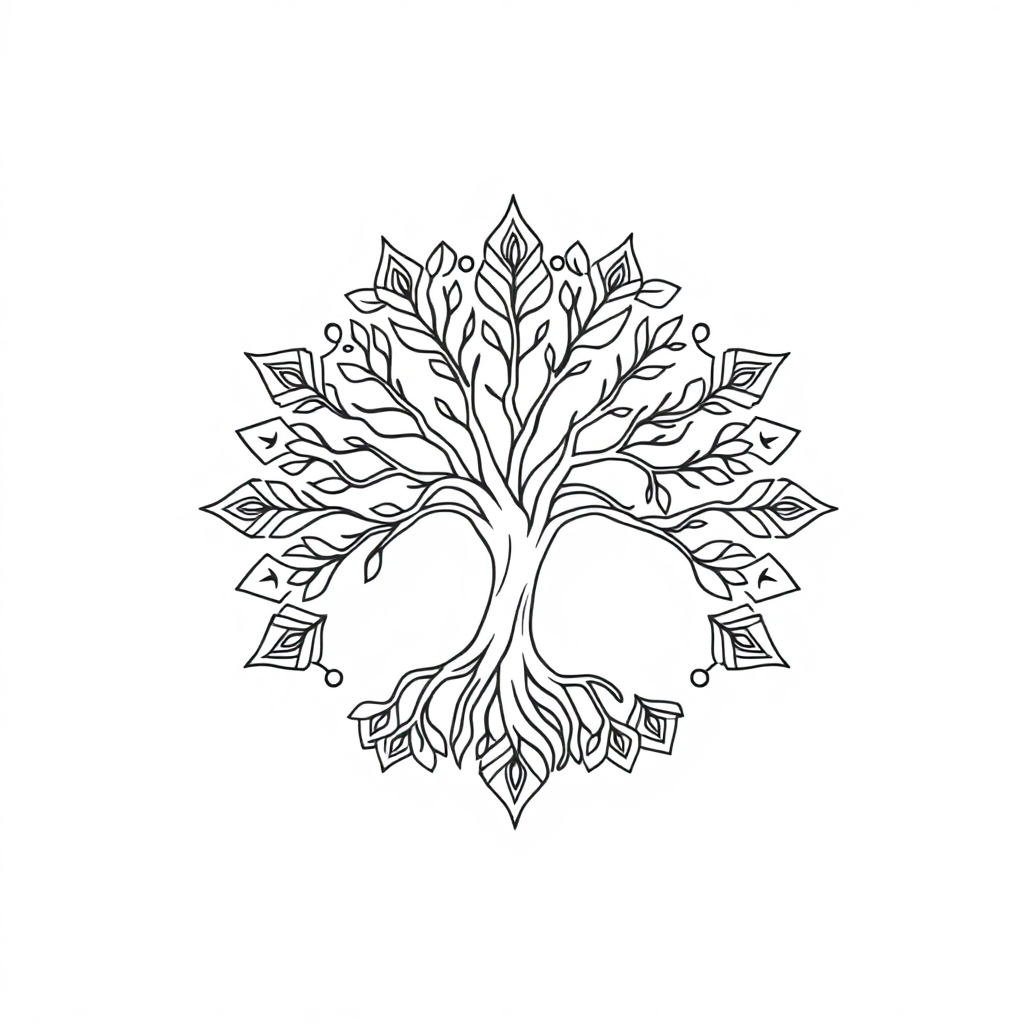 Tree Of Life Mandala In Space Coloring Page