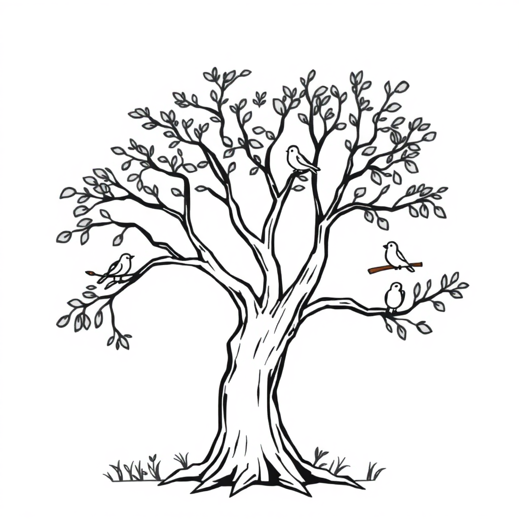 Tree With Birds Coloring Page