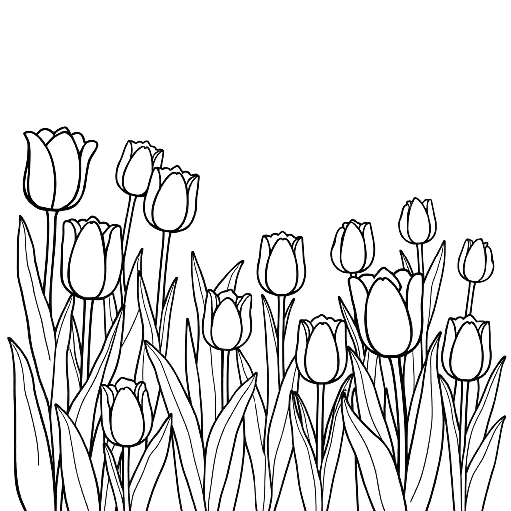 Tulip Garden With Flowers Coloring Page