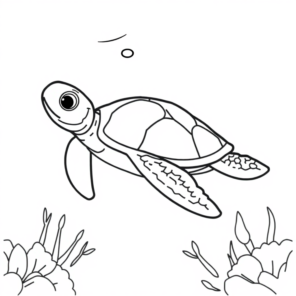 Turtle Swimming Underwater Coloring Page