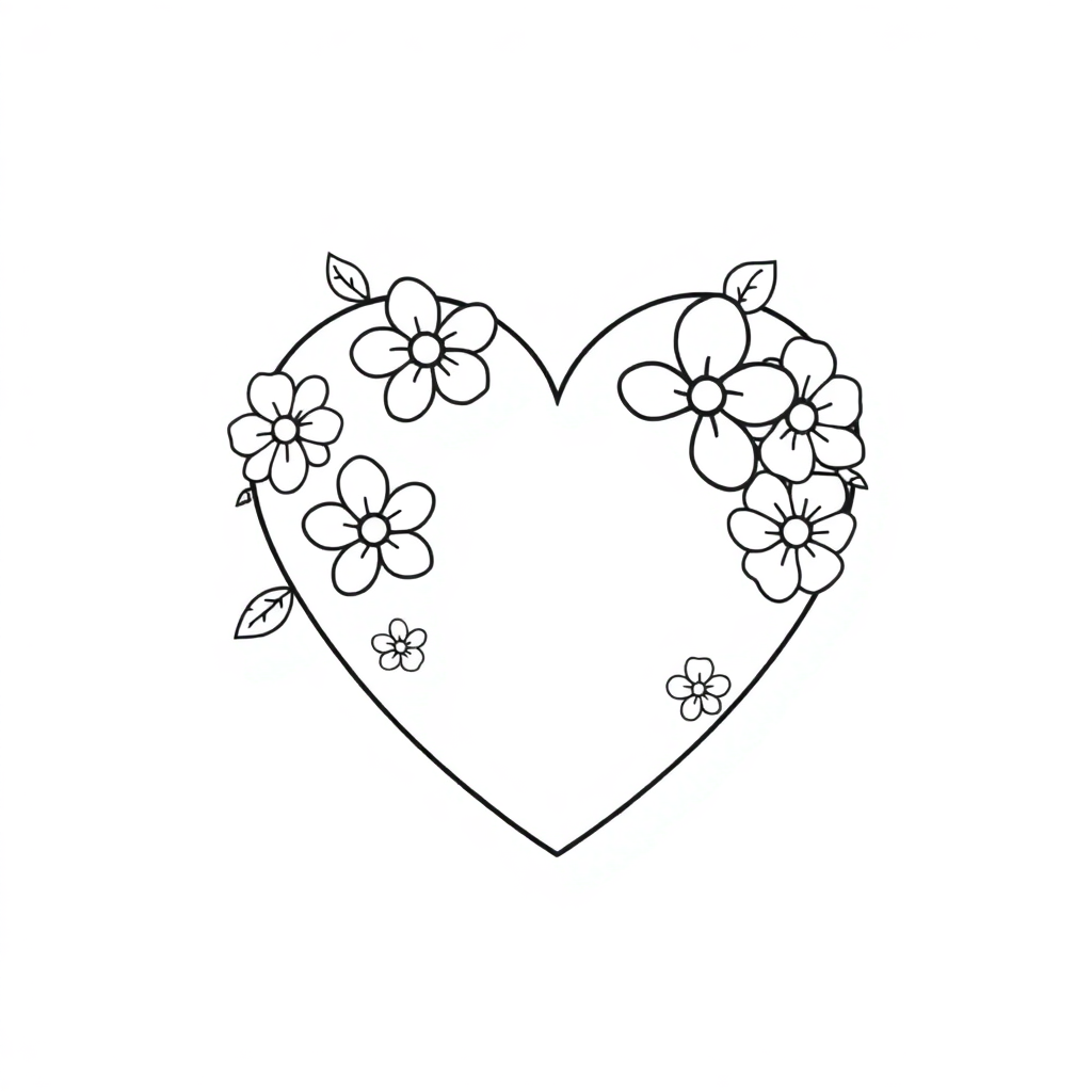 Valentines Heart With Flowers Coloring Page