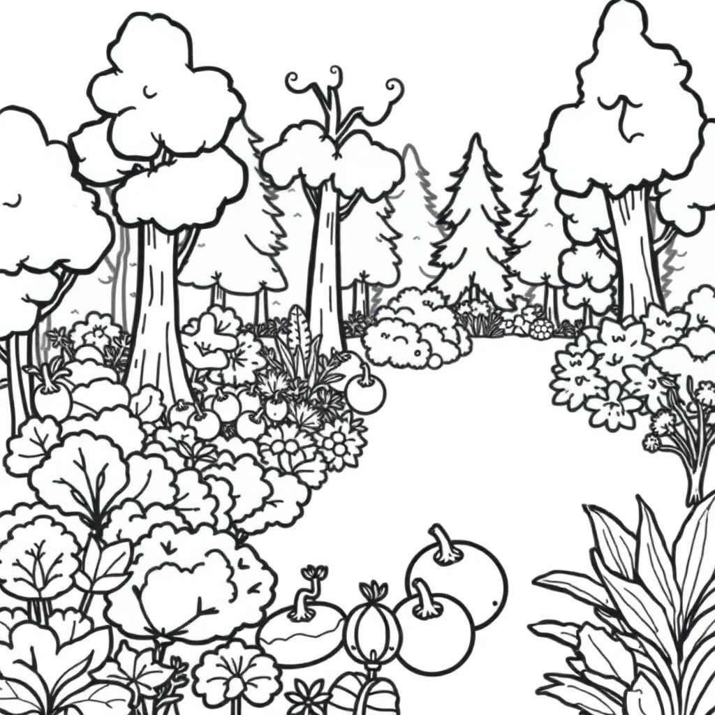 Vegetable Garden In Forest Coloring Page