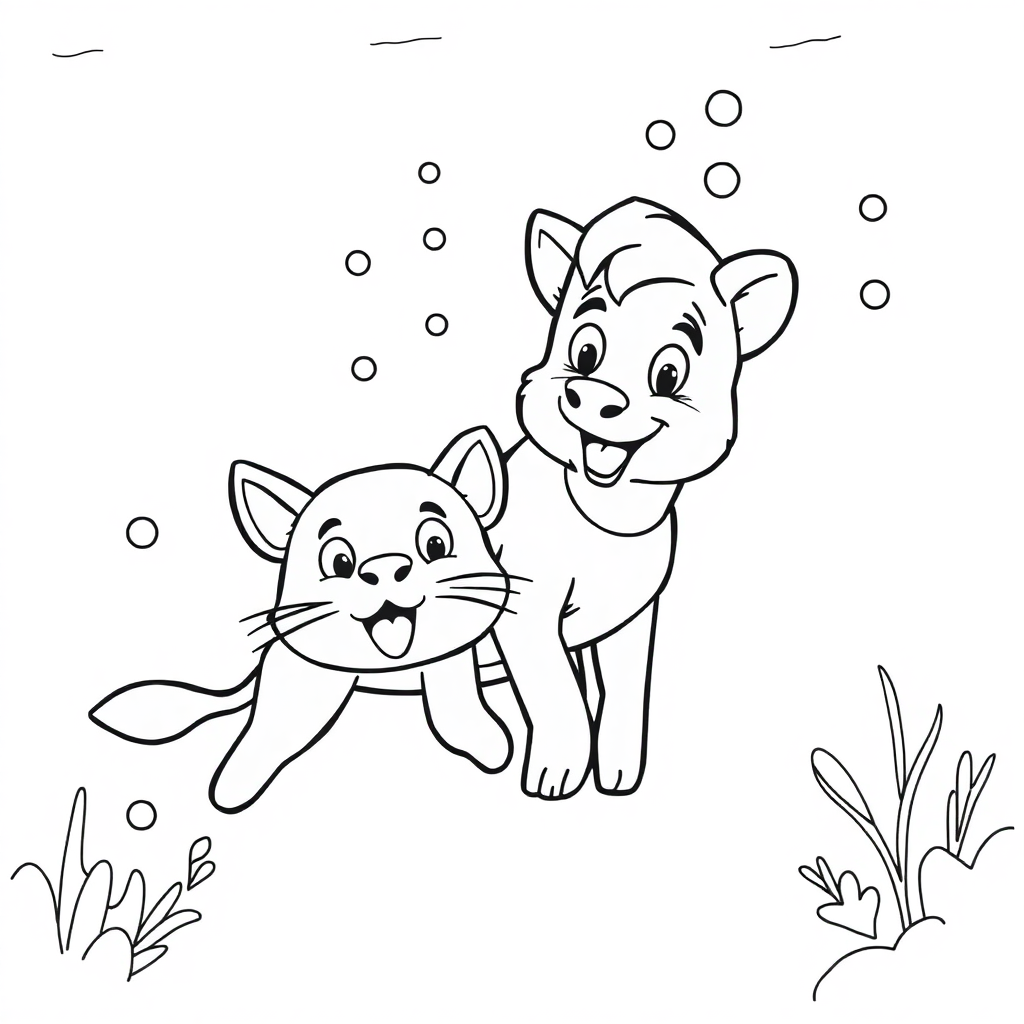 Veterinarian With Pet Underwater Coloring Page