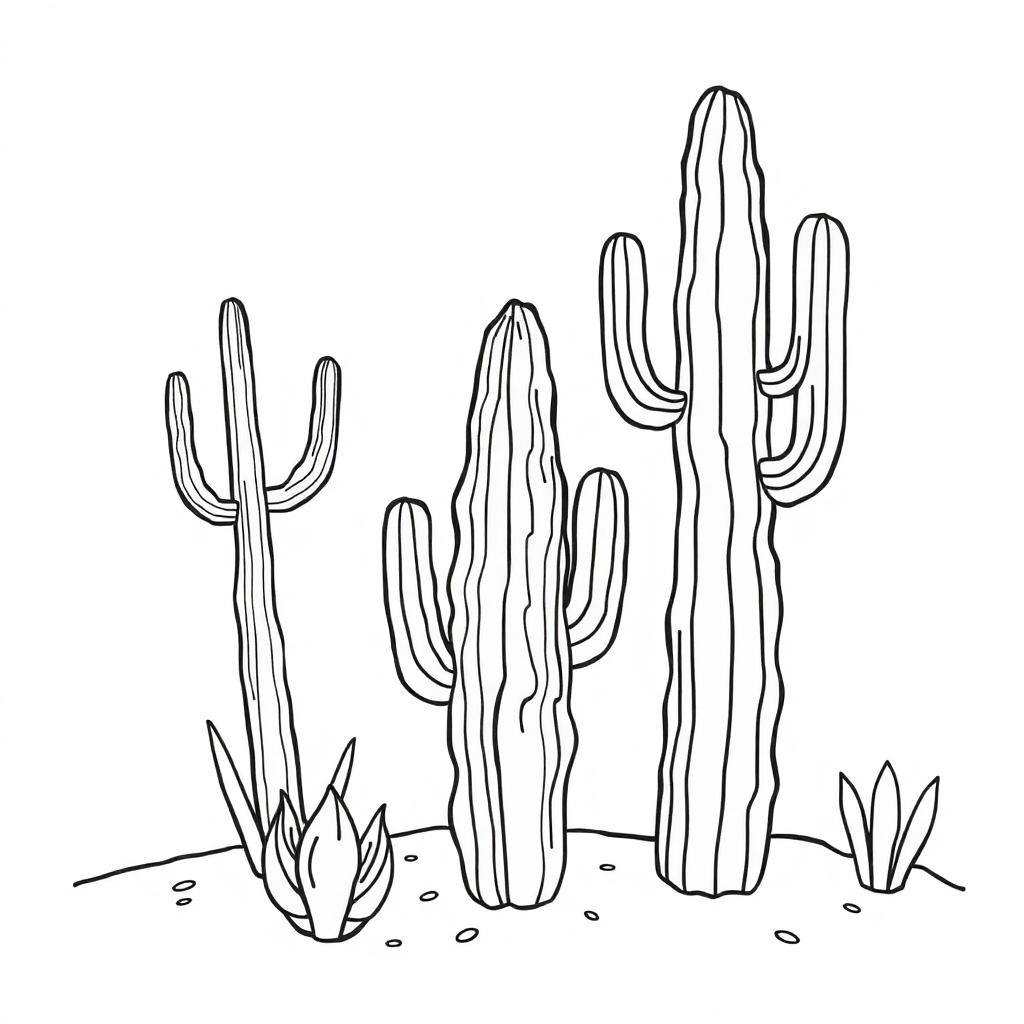 Vintage Cactus Desert Coloring Page