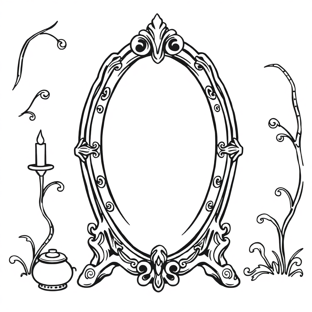 Vintage Enchanted Mirror Coloring Page