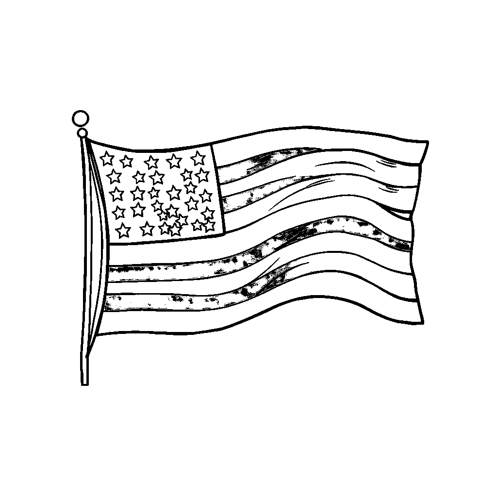Vintage Fourth Of July Flag Coloring Page