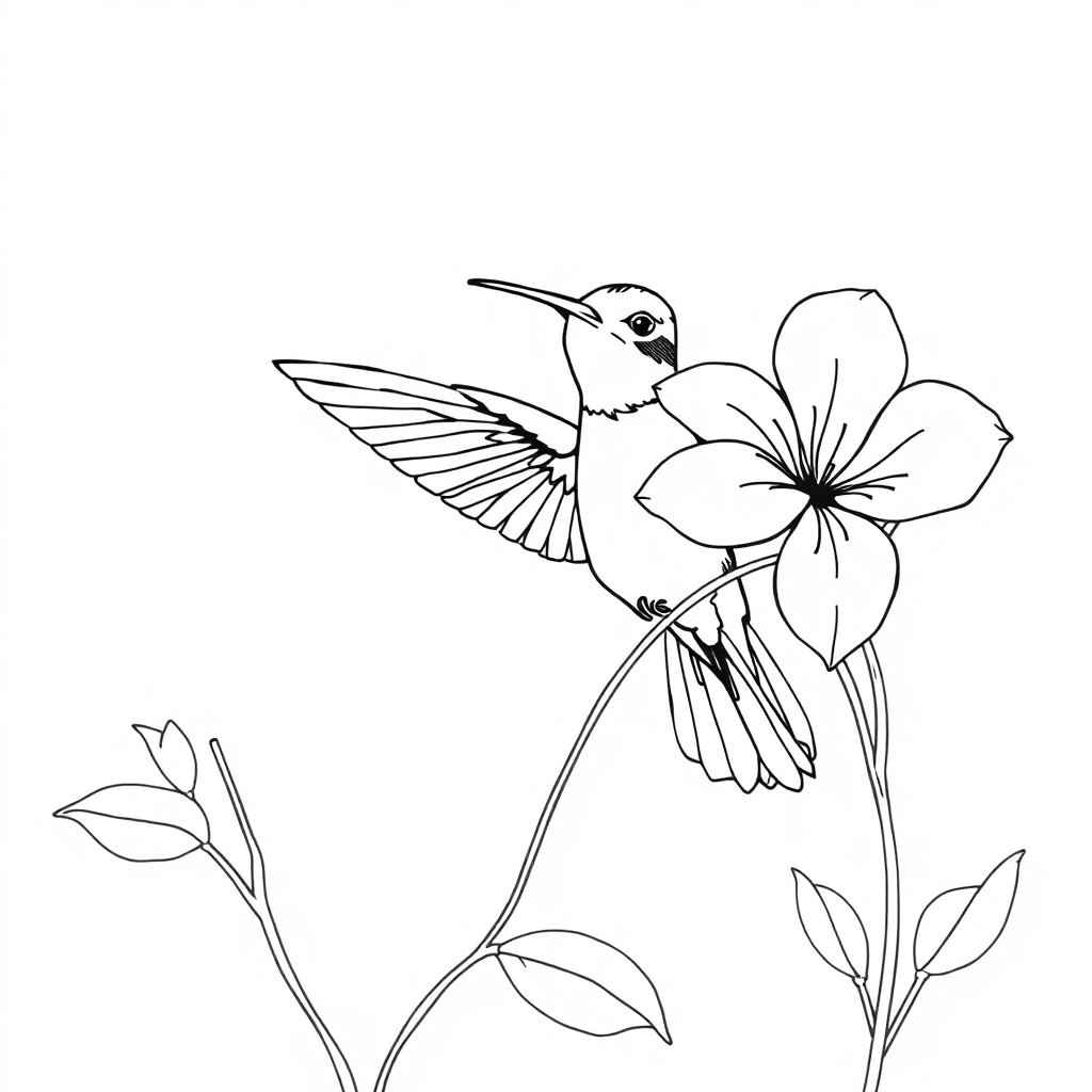 Vintage Hummingbird Near Flower Coloring Page