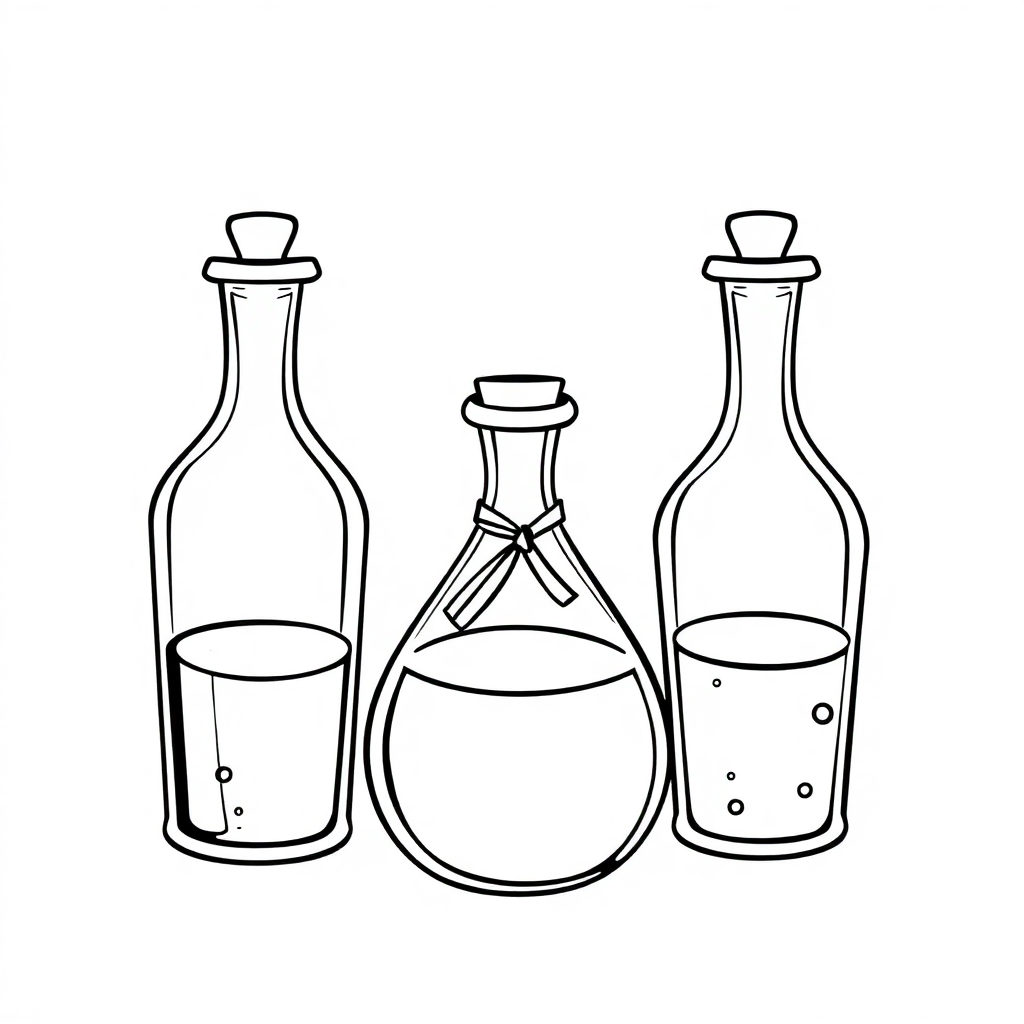Vintage Magical Potion Bottles Coloring Page