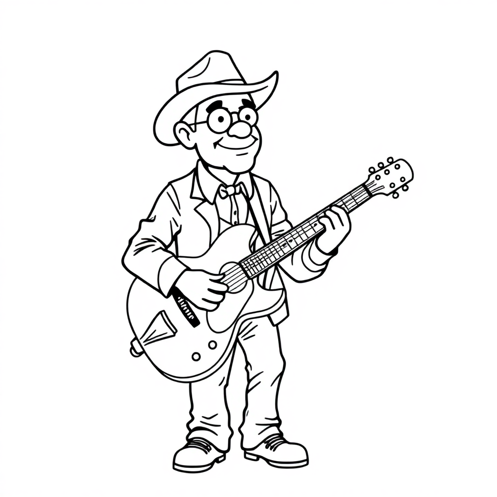 Vintage Musician Playing Guitar Coloring Page