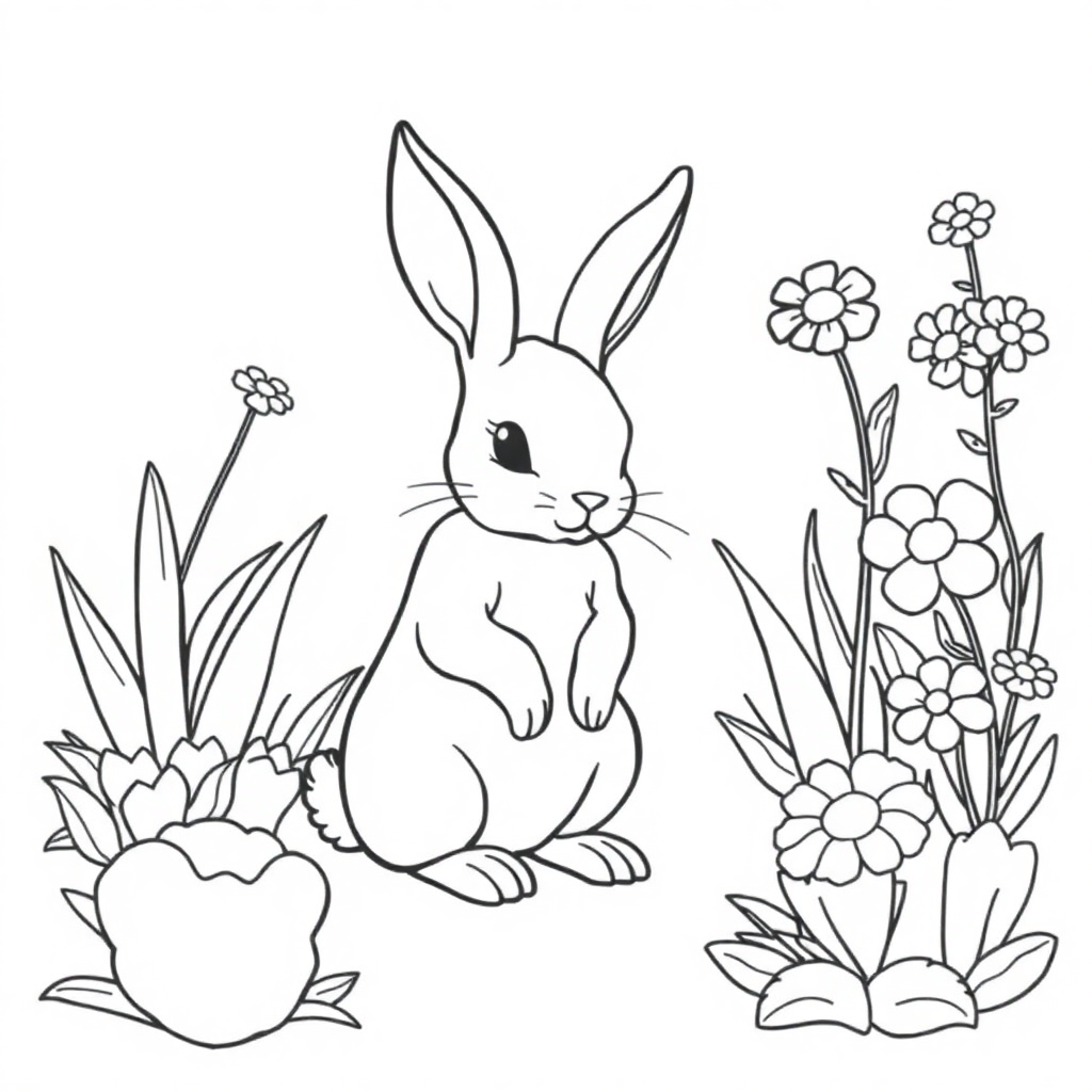 Vintage Rabbit In Garden Coloring Page