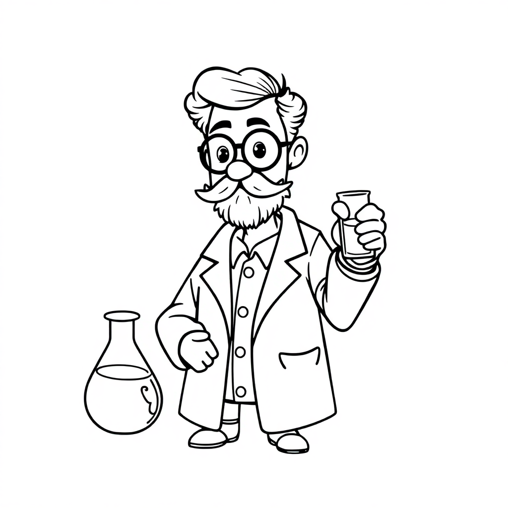 Vintage Scientist With Beaker Coloring Page