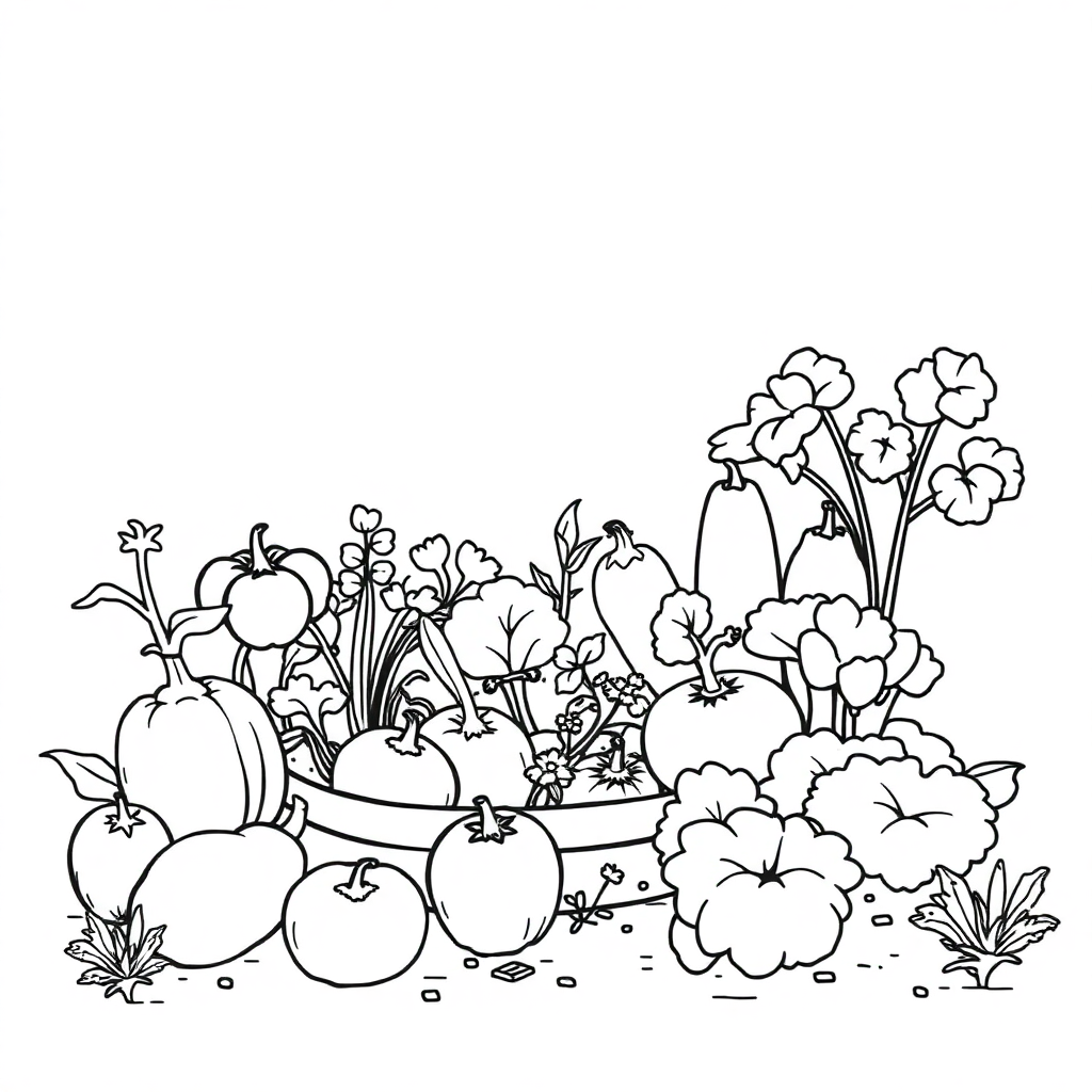 Vintage Vegetable Garden Coloring Page