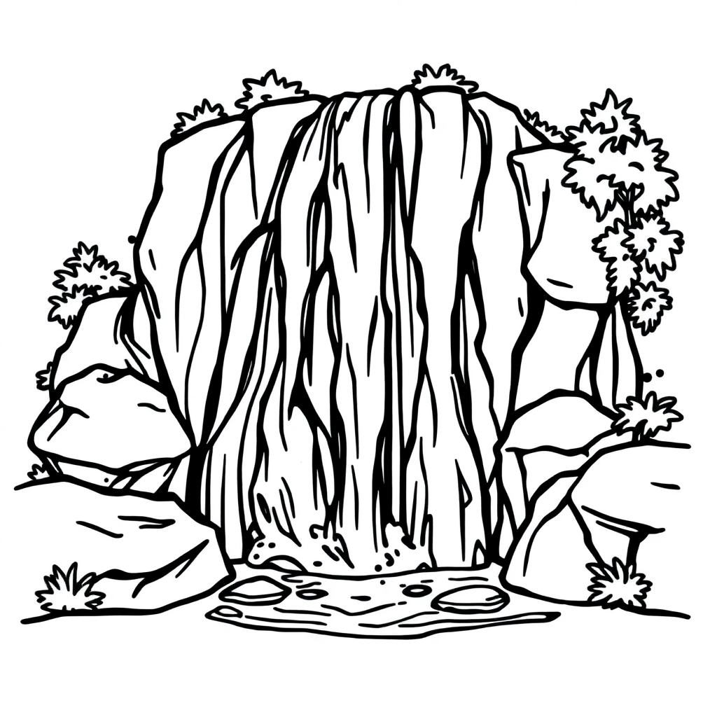 Waterfall Scene Coloring Page